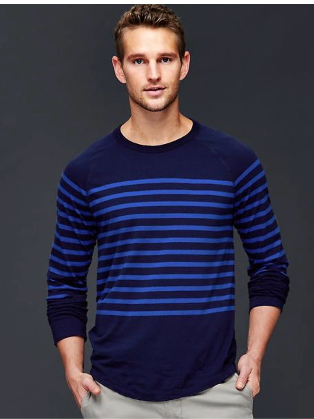 GAP Navy and Bright Blue Striped Long Sleeve Crewneck 100% Cotton